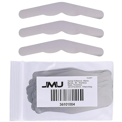 JMU Bandas dentales de matriz de tofflemire 2#, acero inoxidable, grosor .0015 pulgadas0.002 in (144 piezasbolsa)
