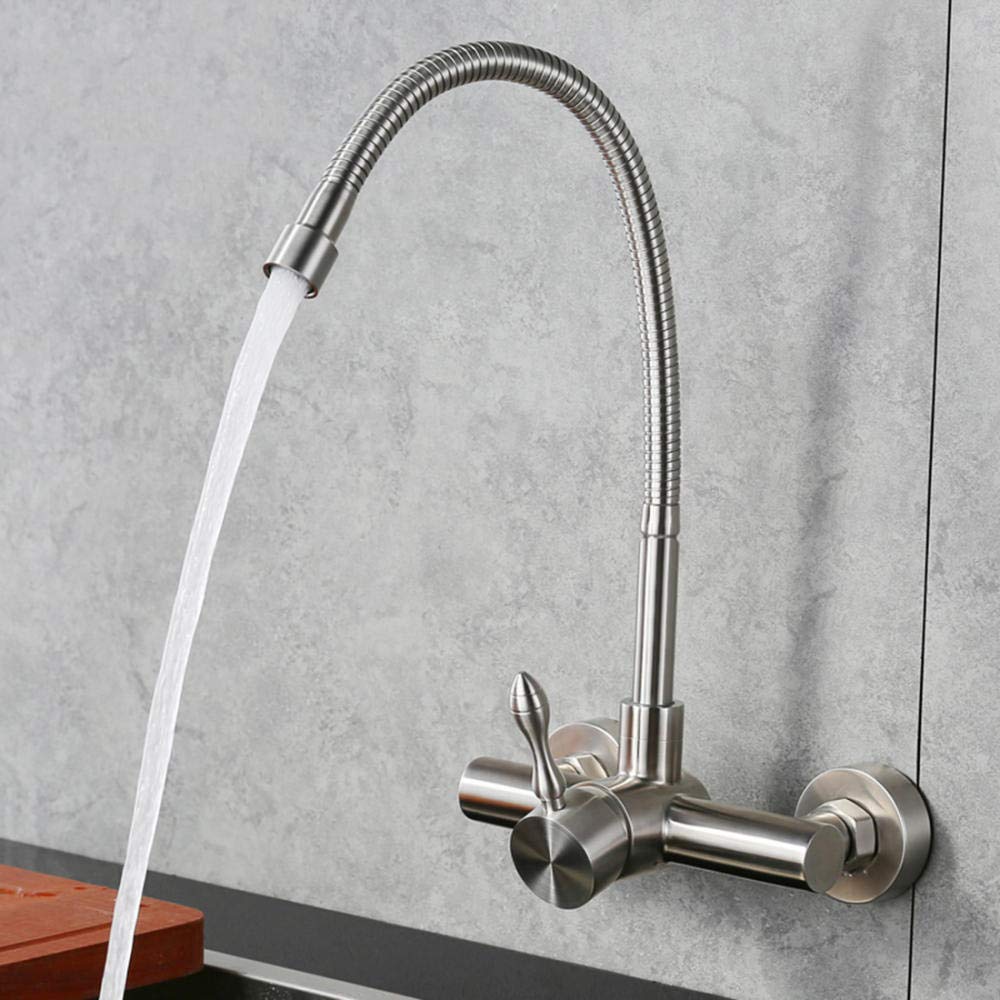 Grifo de pared empotrado en acero inoxidable 304 para fregadero de cocina o lavadero