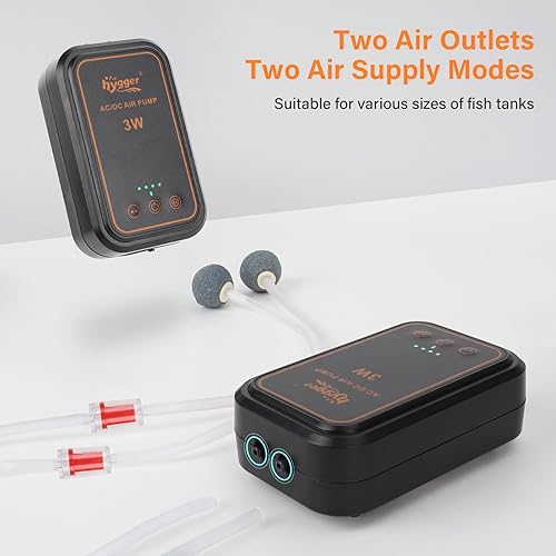 Miniatura 3 de hygger Bomba de aire para acuario, bomba de oxígeno portátil recargable con salidas simplesdobles, burbujeador de aire ultra silencioso alimentado