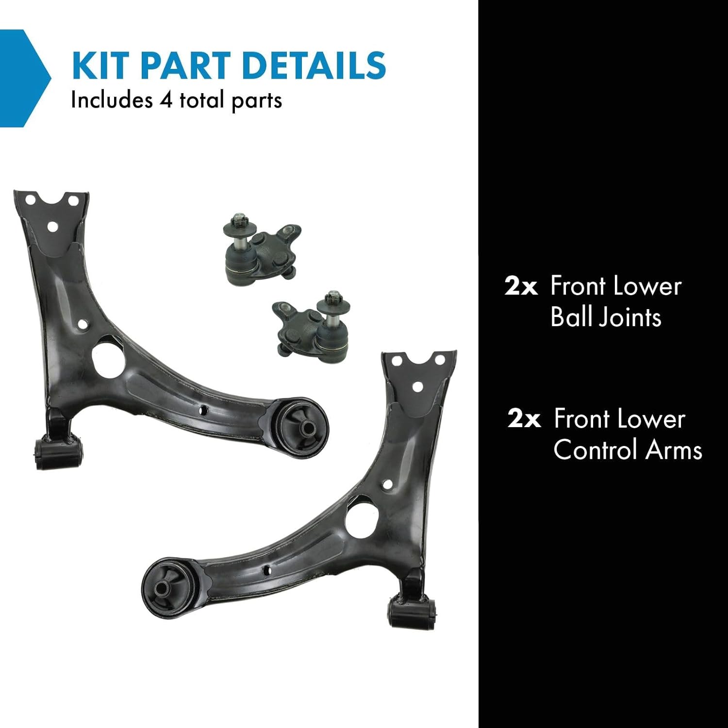 TRQ Front Left and Right Lower Control Arm with Ball Joint Set 4 Piece Compatible with 2004-2009 Toyota Prius