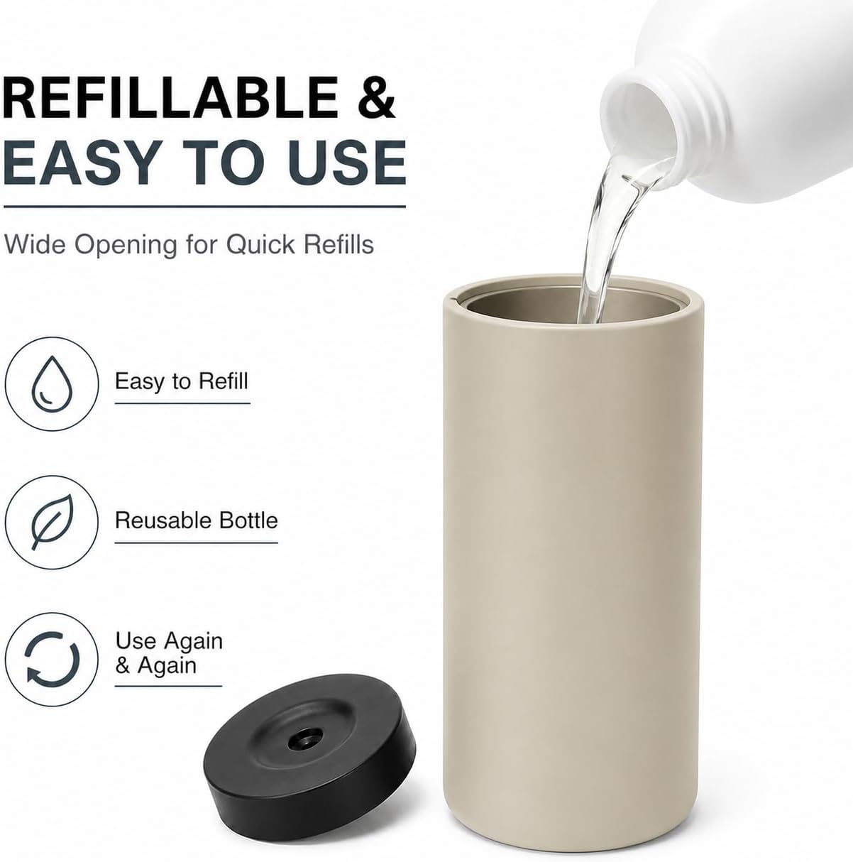 Silicone Dish Soap Dispenser, 8 Oz Refillable Squeeze Bottle, Leakproof for Kitchen Sink, Light Gray image 5