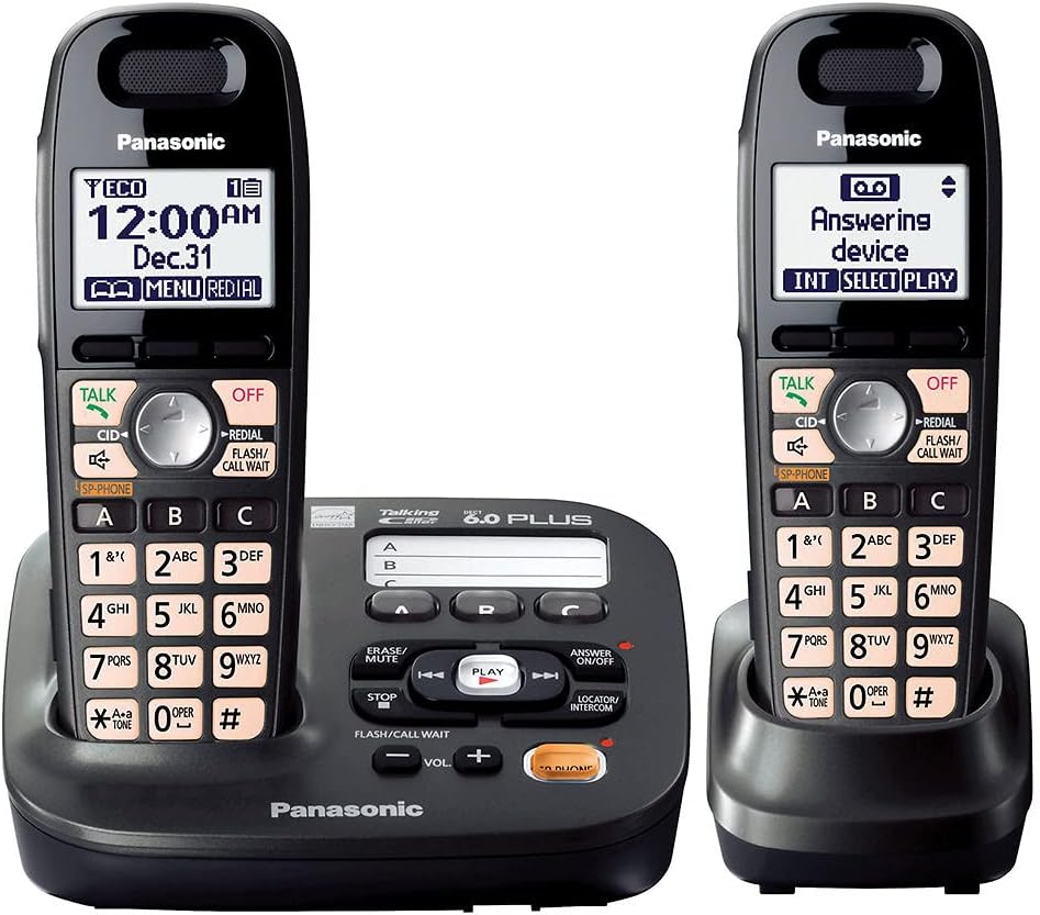 Flash Deals - 50% OFF Panasonic DECT 6.0 Plus Cordless Amplified Phone with Digital Answering System Expandable to 6 Handsets Talking Caller ID – 2 Handsets Included (KX-TG6592T),Titanium Black