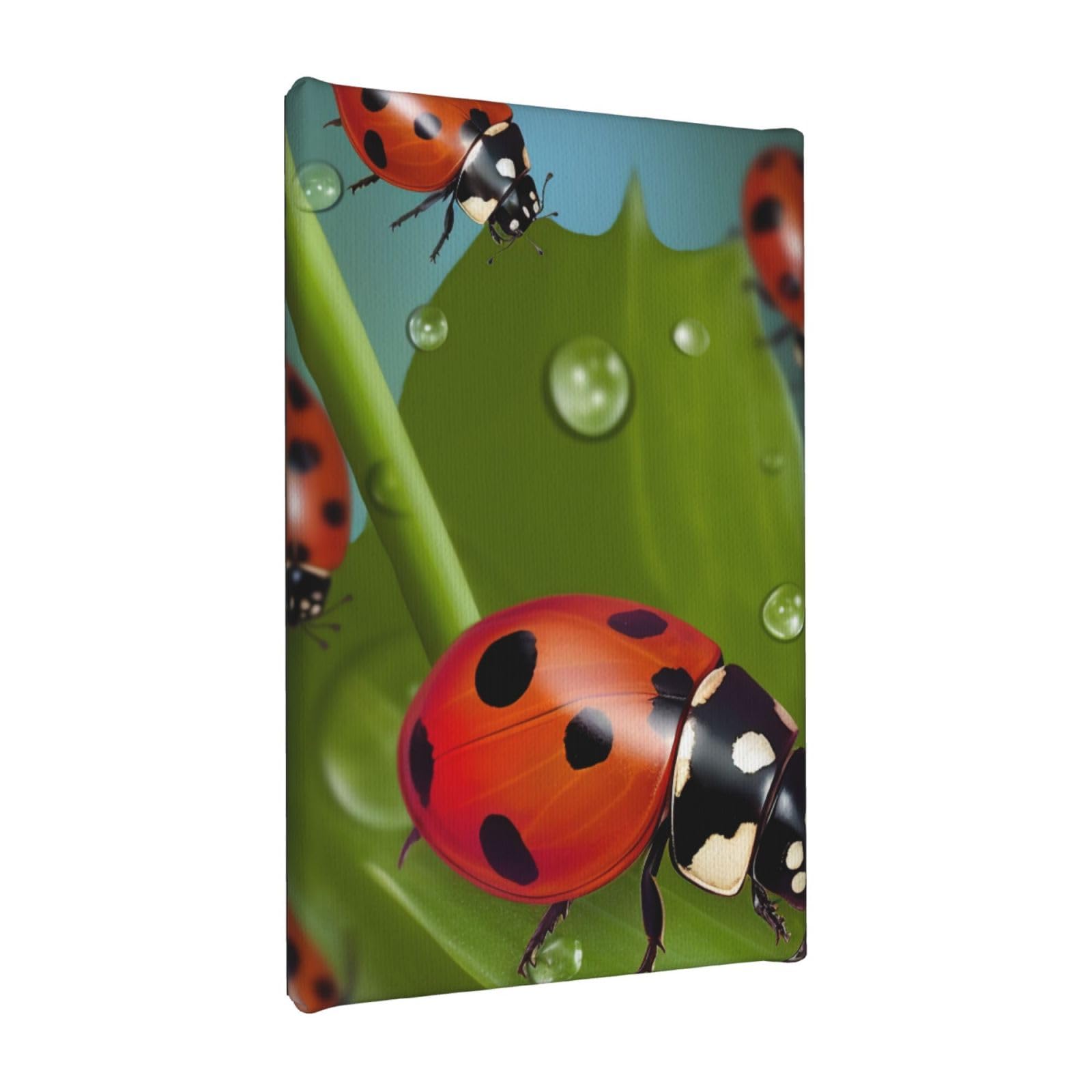 YKLJG ladybug Printed Wall Art Canvas Painting 20x30 CM Wooden Framed Picture Painting Artwork Prints for Bedroom Kitchen Home Office Decor