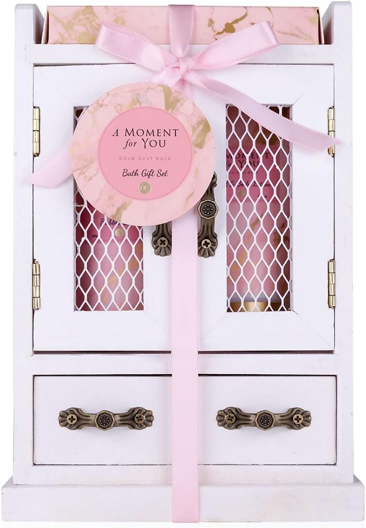 accentra – Cadeauset voor dames, A Moment for you, beautyset met schuimbad, bodylotion en badzout in decoratieve houten kast, wellnessset voor vrouwen en meisjes voor verjaardag en Valentijnsdag
