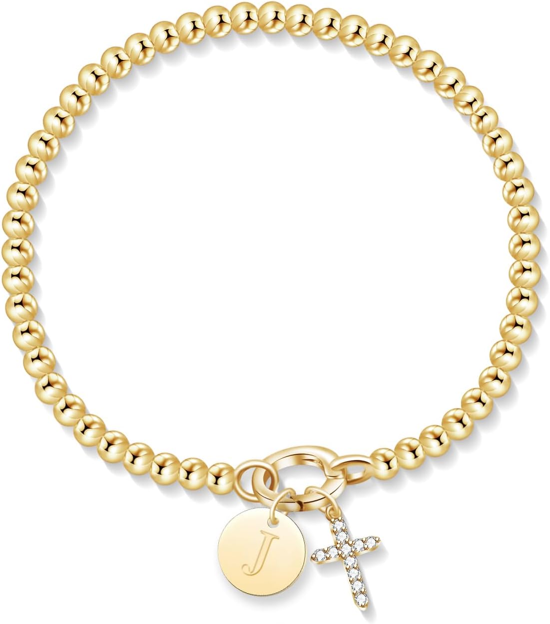 Free bird Gold Cross Bracelet for Women Stretchy Bracelets 14K Gold Charm Monogrammed Bracelet Valentines Day