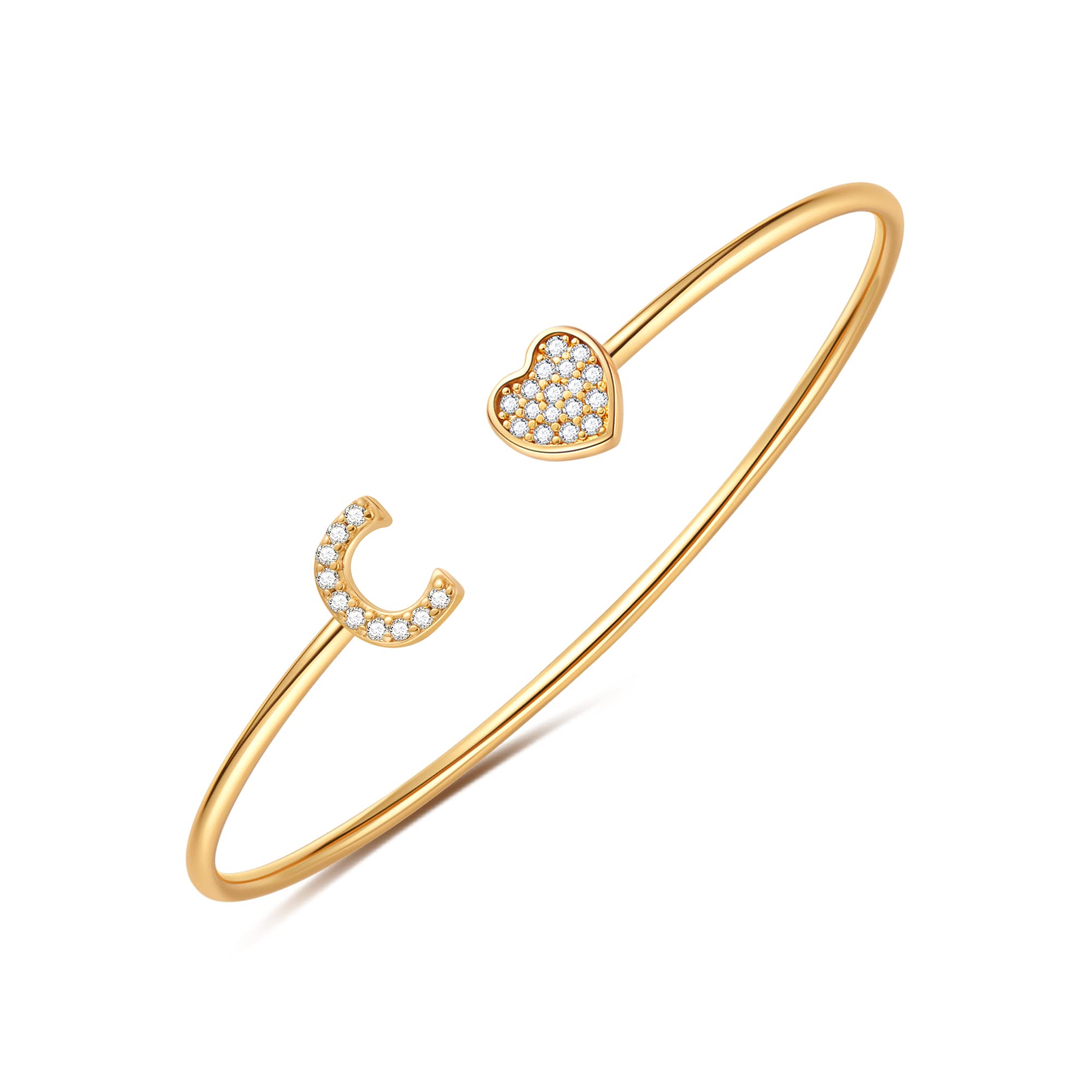 BRIJEWLICGold Initial Heart Bracelets for Women, 14K Gold Plated Gold Cuff Bangle Bracelets for Women Dainty Gold Initial Bracelets Heart Bracelets for Women Bridesmaids Bracelets Gifts