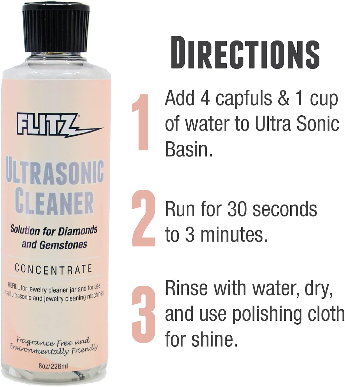 Miniatura 3 de Flitz Solución de limpieza ultrasónica concentrada Limpiador de joyas para plata, oro, diamantes, piedras preciosas, plata de ley Limpiador