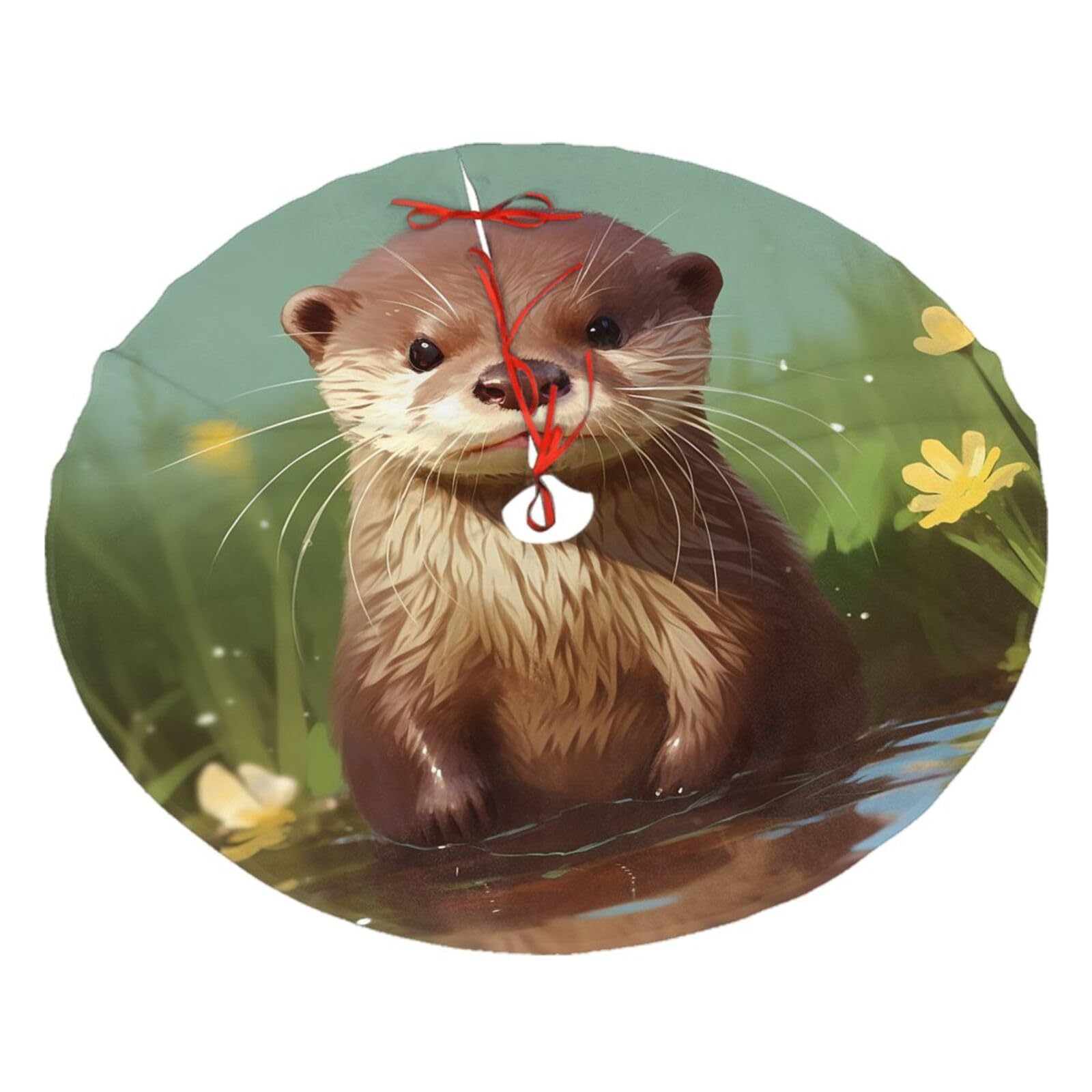 Cute Otter Christmas Tree Skirt 48",Soft Plush Xmas Tree Mat Christmas Tree Oranment for Merry Christmas Party Holiday Indoor Outdoor Decorations