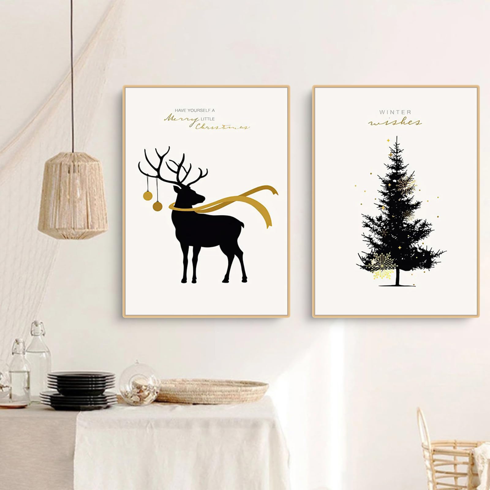 TROYSINC 3er Weihnachten Poster Set, Winter Bilder, Schwarz