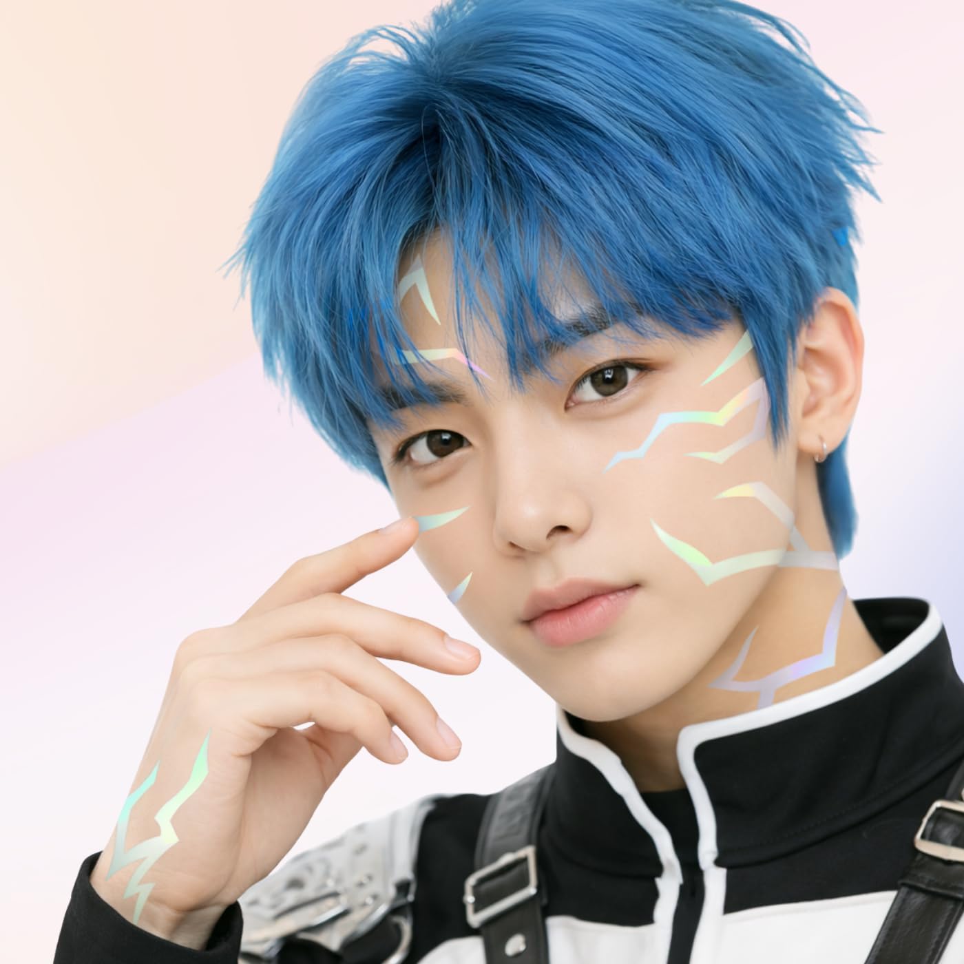 3 sztuki tymczasowe tatuaże Kpop – demony holograficzne Demoniczny schemat holograficzny, naklejki do dekoracji urodzinowych, tatuaże na Halloween, cosplay, impreza tematyczna