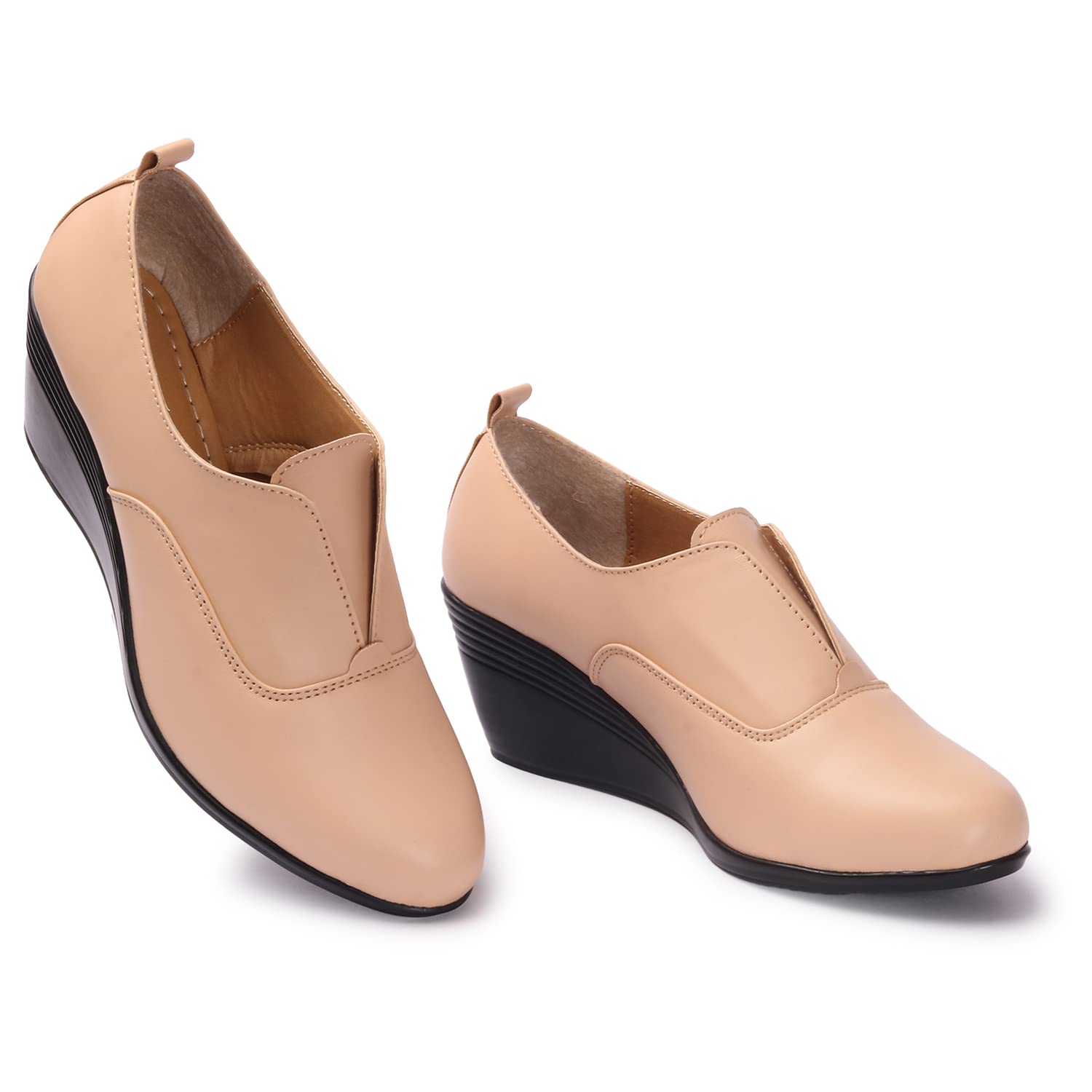 Bella Toes Casual Synthetic Leather Womens Solid Wedge Heel Slip-On Shoes (Peach, Numeric_3) (B0BNW72PF1) Amazon Price History, Amazon Price Tracker
