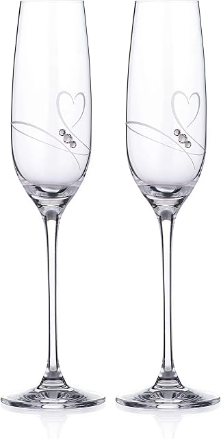 DIAMANTE Swarovski Champagne Flutes Prosecco Glasses Pair with Romance  Hand Cut Design Embellished with Swarovski Crystals with Gift Box