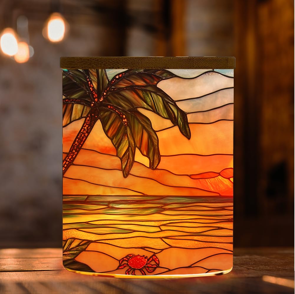 Photophore en verre teinté pour décoration de la maison, bougeoirs en forme de fleurs avec couvercle en bambou, palmiers pour Thanksgiving, Noël, anniversaire