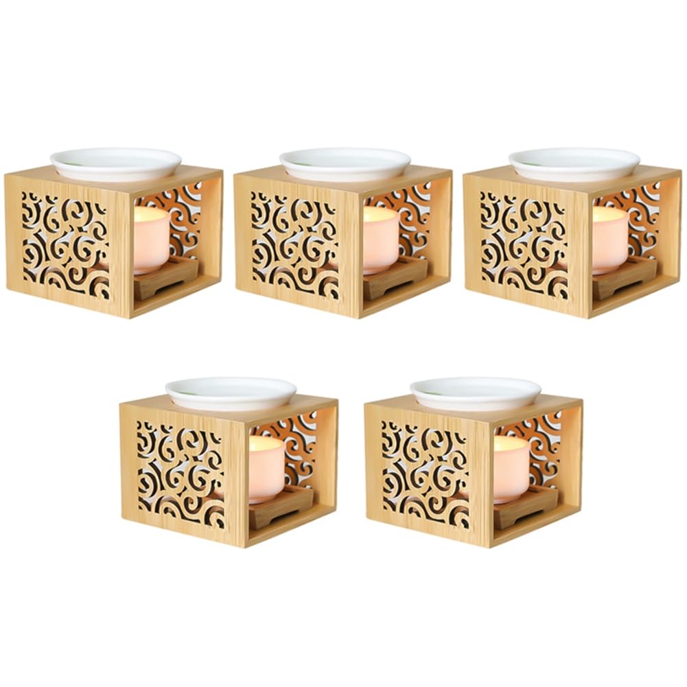 JUJIAN 5X Lámpara de Fragancia Hueca de Bambú de Madera, Quemador de para Horno de Aceite, Candelabro, Elegante Y Atractivo, Decoración de Oficina de Casa