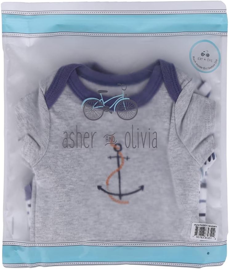 Asher and Olivia Baby Boy's 3-Pack Short-Sleeve Kimono Bodysuit Set -Side Snap Infant Bundle - Image 5