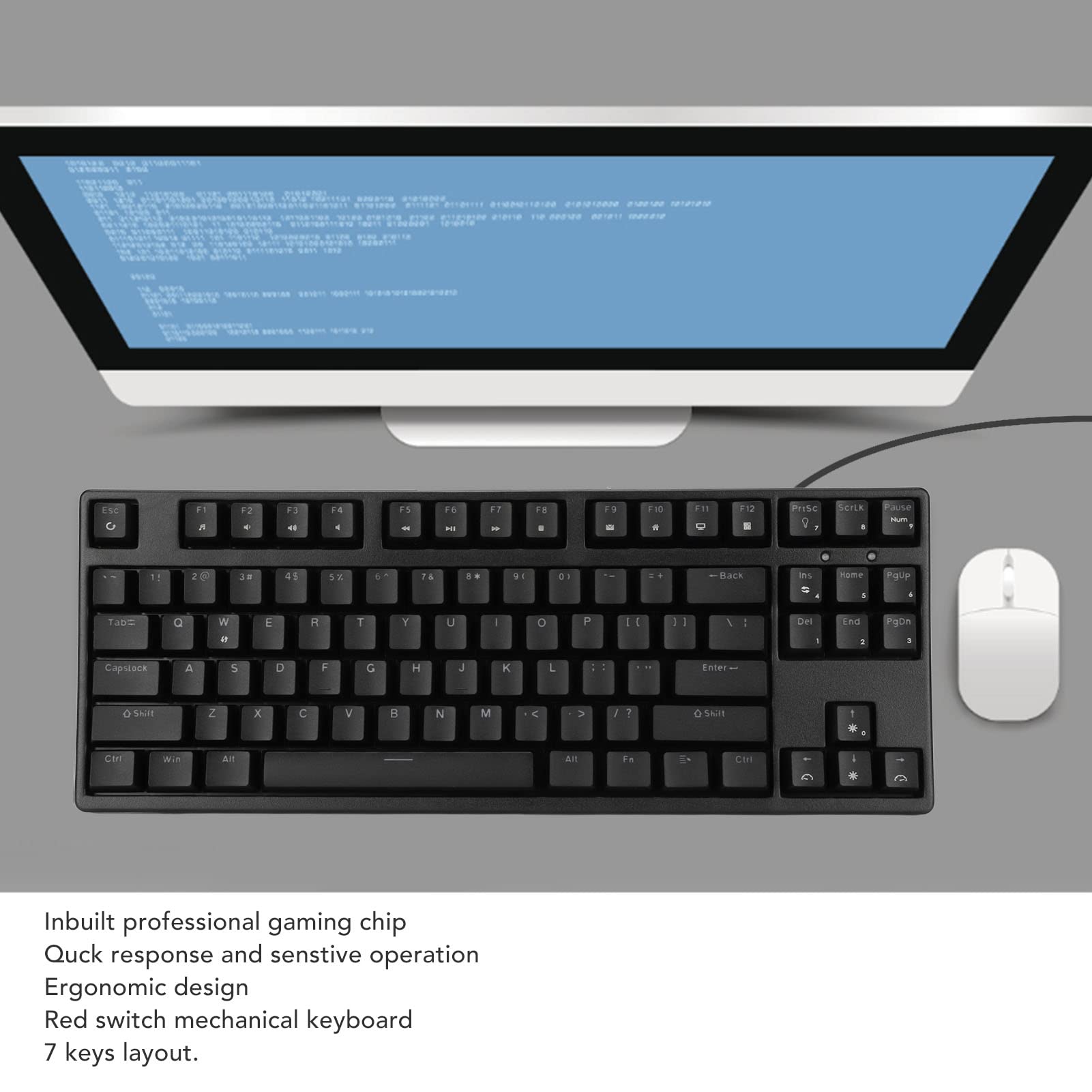Generic Profesjonalna Mechaniczna Klawiatura do Gier 87 Klawiszy Czerwony Przełącznik Szybka Reakcja Ergonomiczna Konstrukcja dla Komputera PC z Systemem 10 (BLACK)