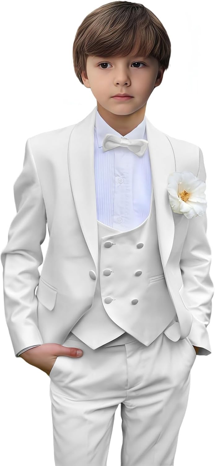 Three Piece Boys Tuxedo Suit for Wedding Outfit Kids Tuxedo Suit for Teenage Boys Toddler Suit Jacket 3-16 Years