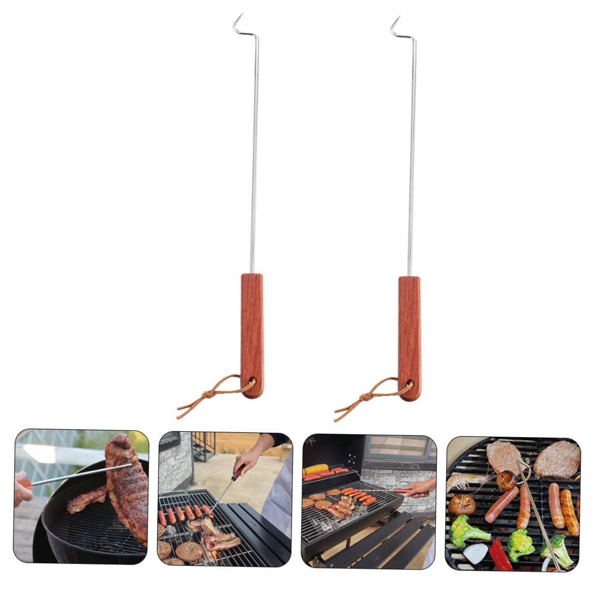 MAGICLULU 2pezzi Ganci Per Carne Acciaio Inossidabile Con Manico Legno Utensile Per Barbecue E Grigliate Forchetta Per Carne Strumento Pratico Per Cucinare E Grill