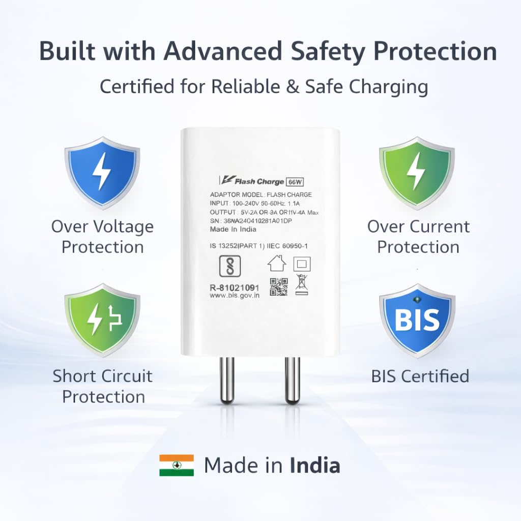66W Flash Charging Adapter with Flash Cable | Vivo-Compatible Fast Charging | 6 Months Warranty | Compatible with Vivo X21,X50 Pro,X60 Pro,X70, V25 Pro, V27 Pro, V29e — Amazon image 3