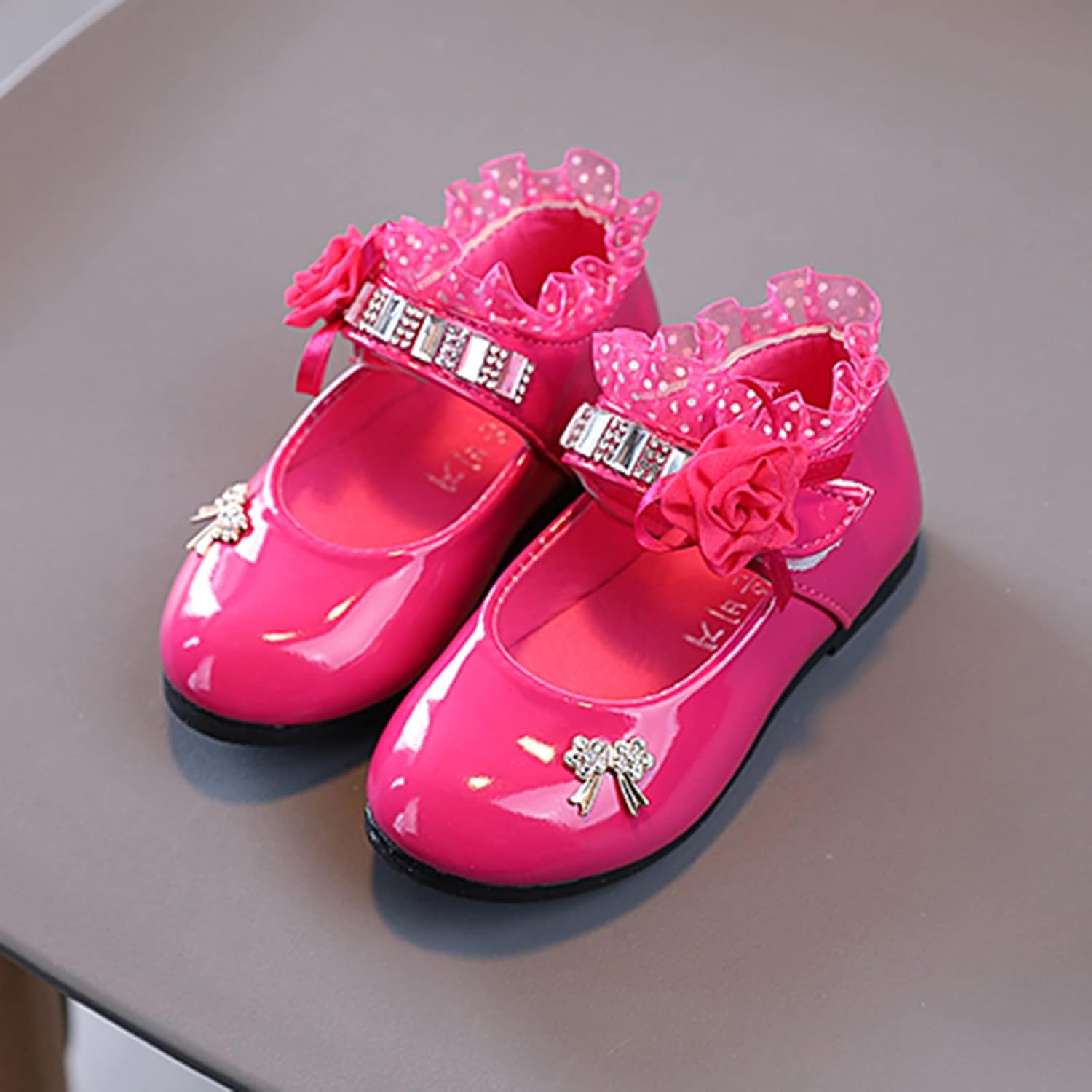 Unifizz Girls Mary Jane Dress Shoes for Toddler Kids Flower Rhinestone Front Bow Ballerina Flat