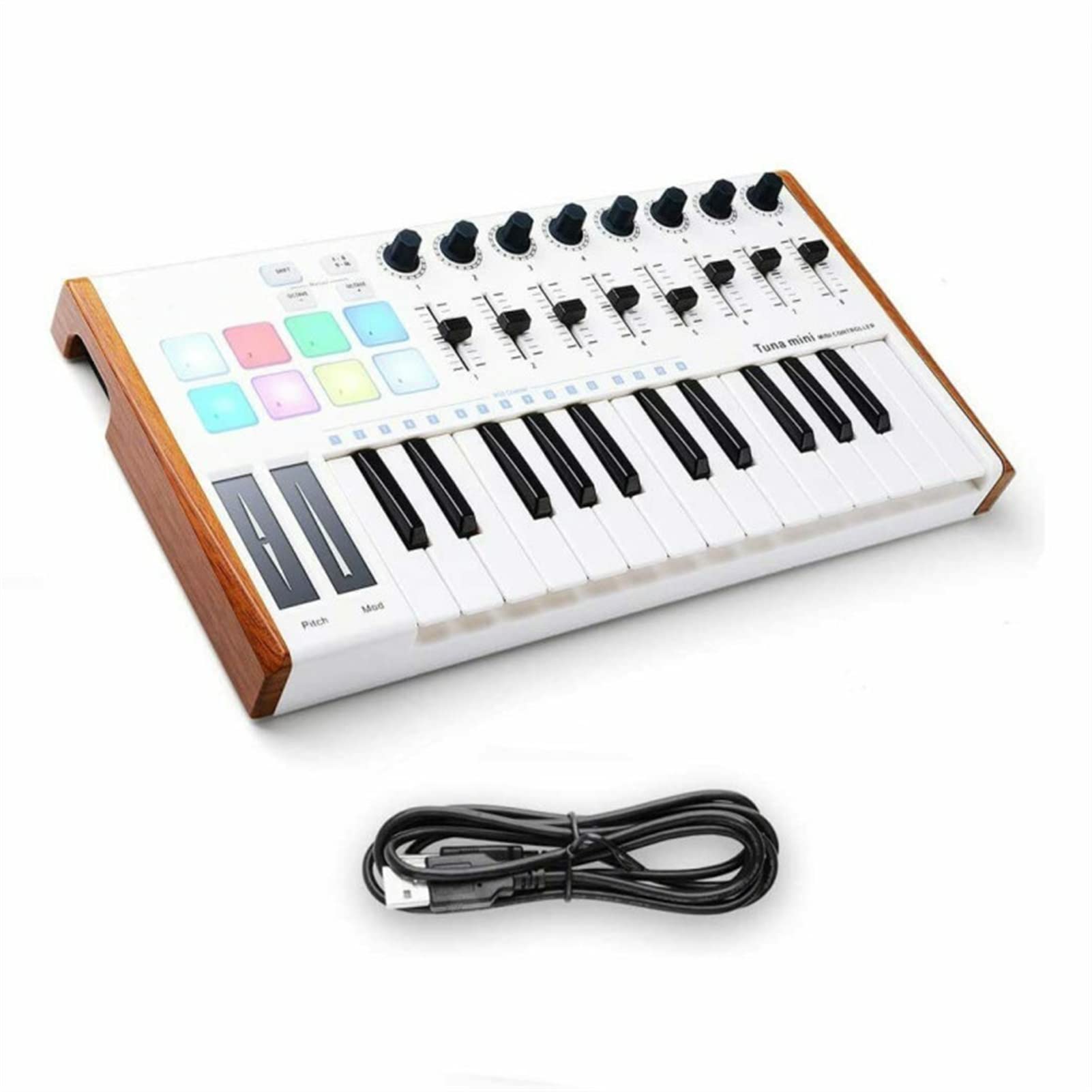 Teclado Piano 25 Llaves USB Midi Controlador De Teclado 8 RGB Retroiluminado DJ Pianos