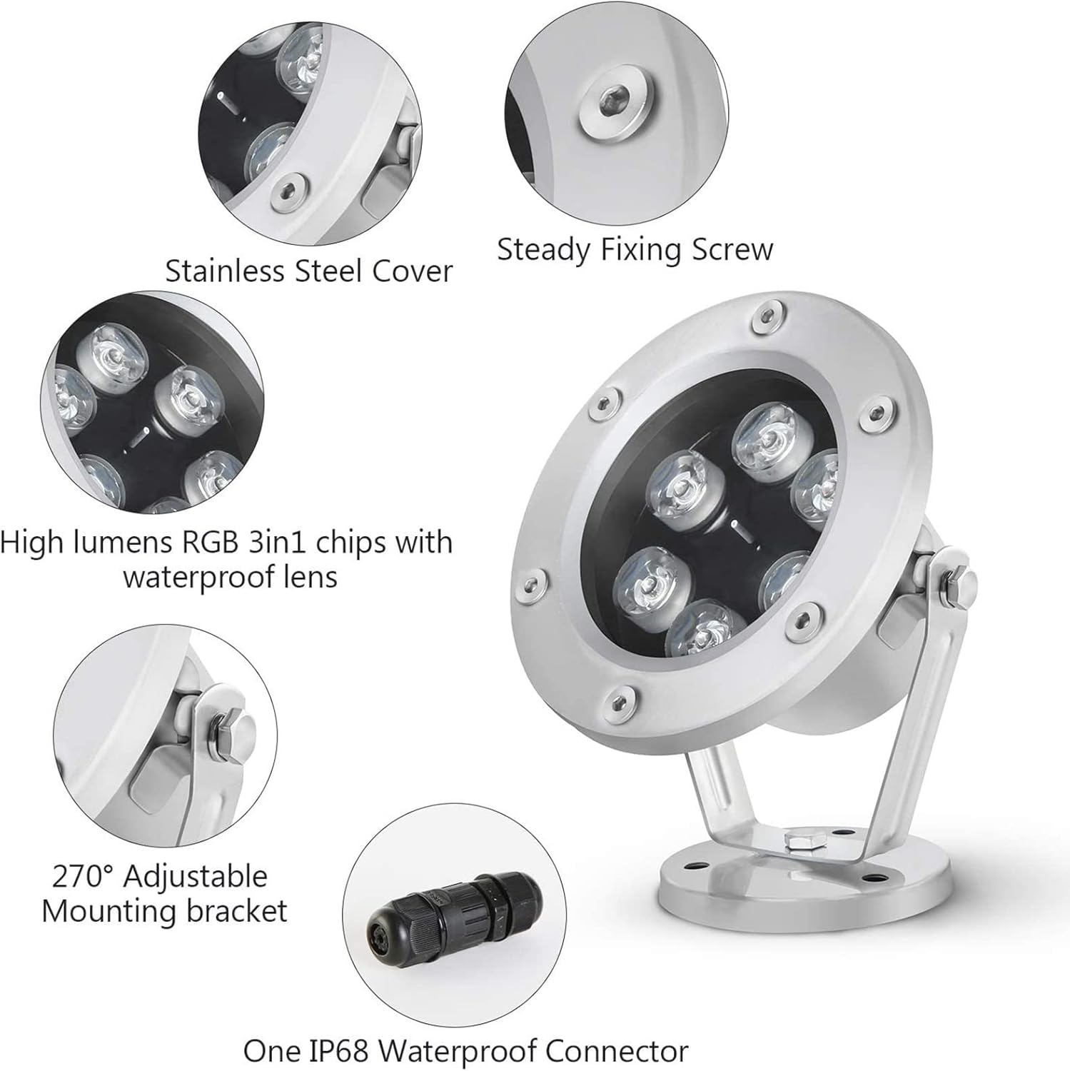 Underwater Pond Lights Stainless Steel Garden Spotlight for Pond Swimming Pool Terrace (Warm Light