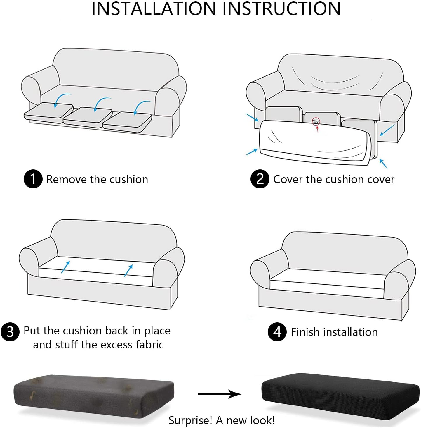 Surwin Jacquard Sofa Cushion Cover Couch Seat Covers Sofa Seat Cushion Slipcovers Sofa Cover, Plush Winter Warm High Stretch Fabric Washable Summer Furniture Protector (Orange,Backrest)