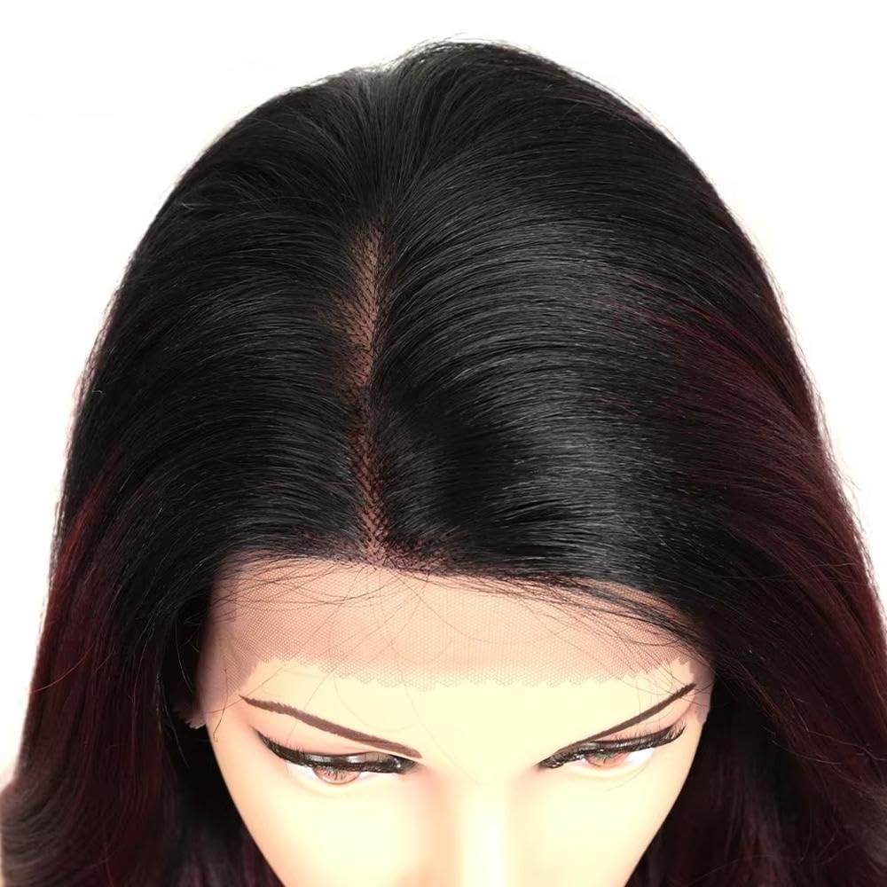 Haarpflege 26 Zoll 13x4 Lace Front Perücke Mit Babyhaar Perücken Ombre Burgund Perücken Für Frauen Körperwelle Hochtemperaturfaser(2)
