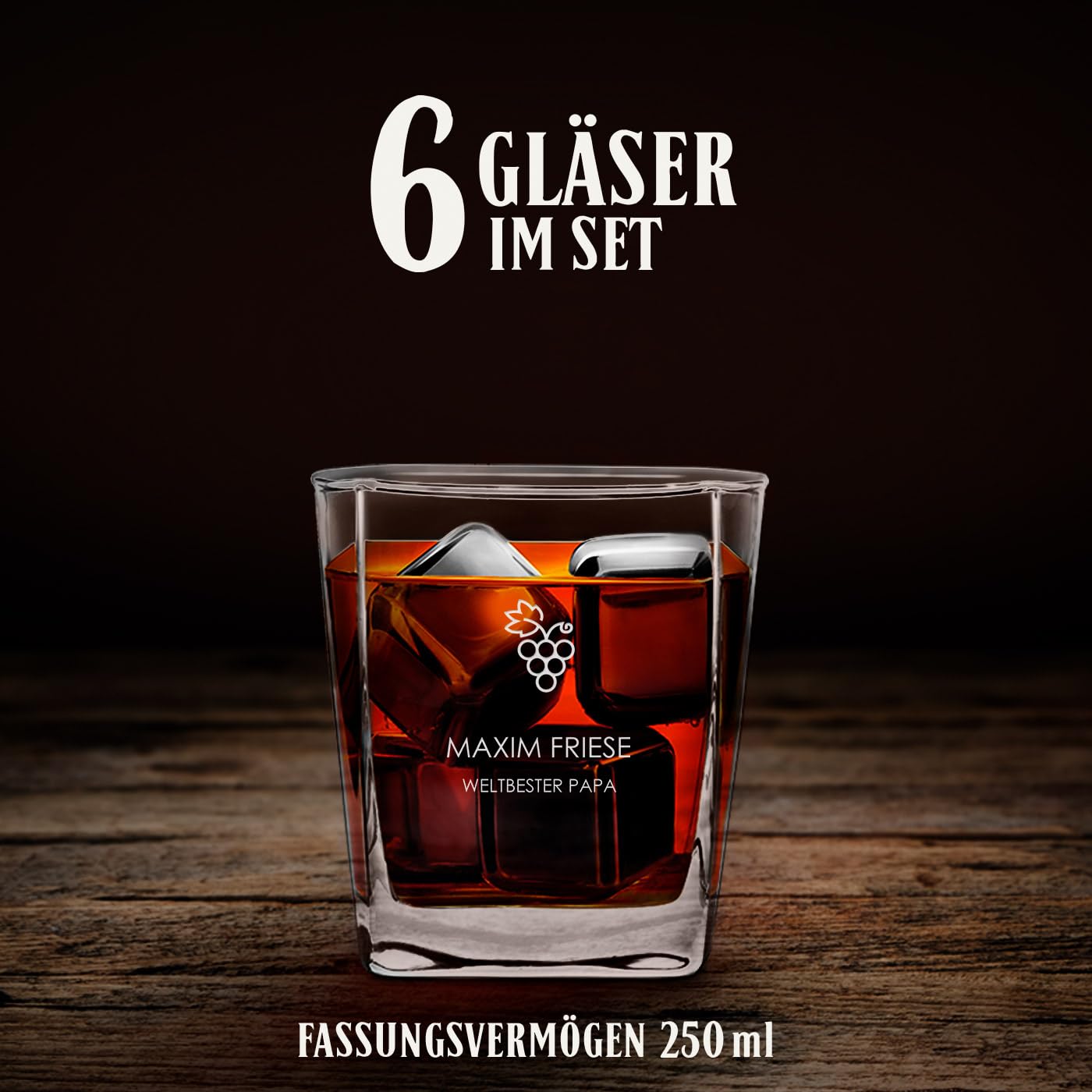 Maverton Bourbon Whiskey Karaffe + 6 Whiskygläser mit Gravur personalisiert