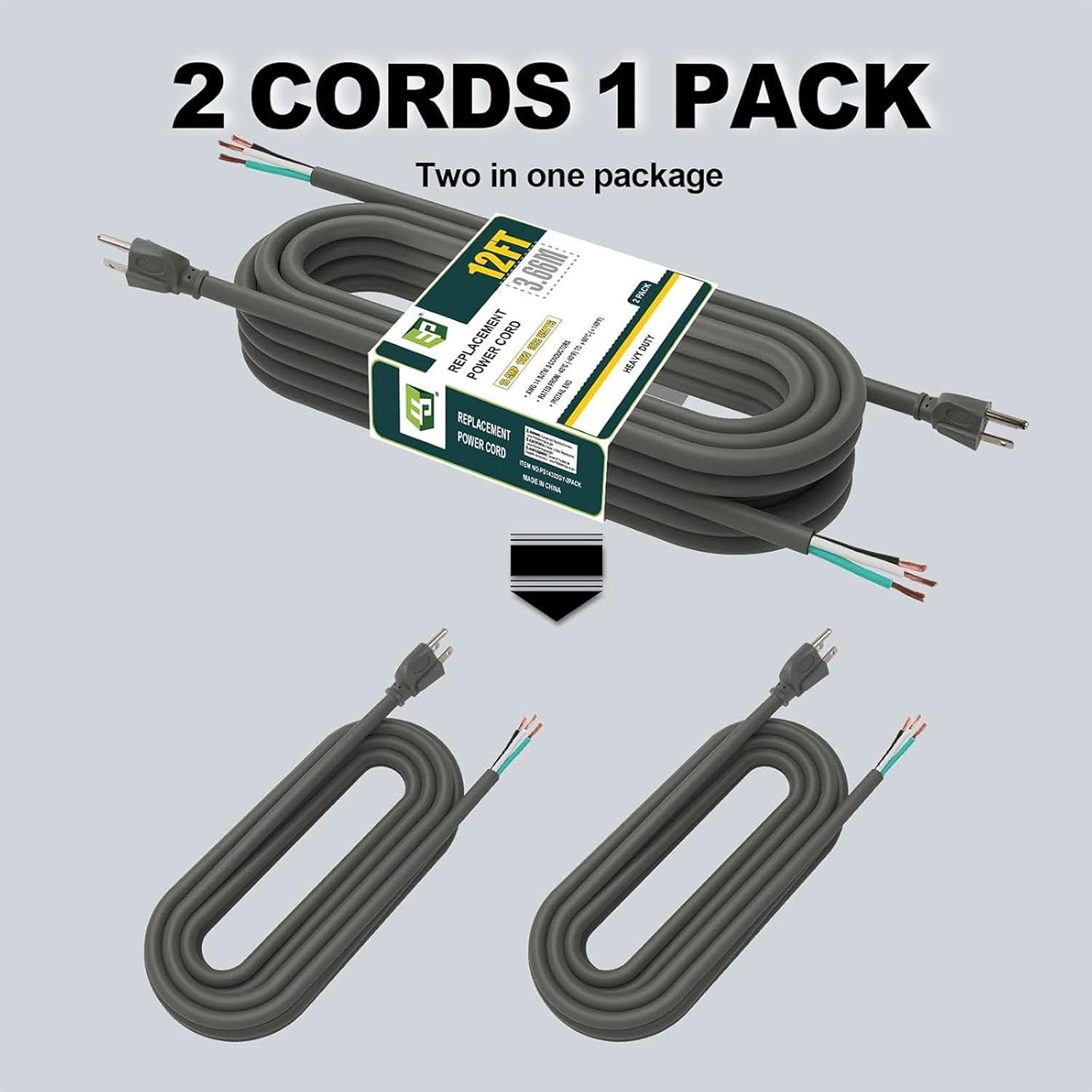 EP 2 Pack 12 ft 14/3C SJTW Appliance and Power Tool Cord image 3