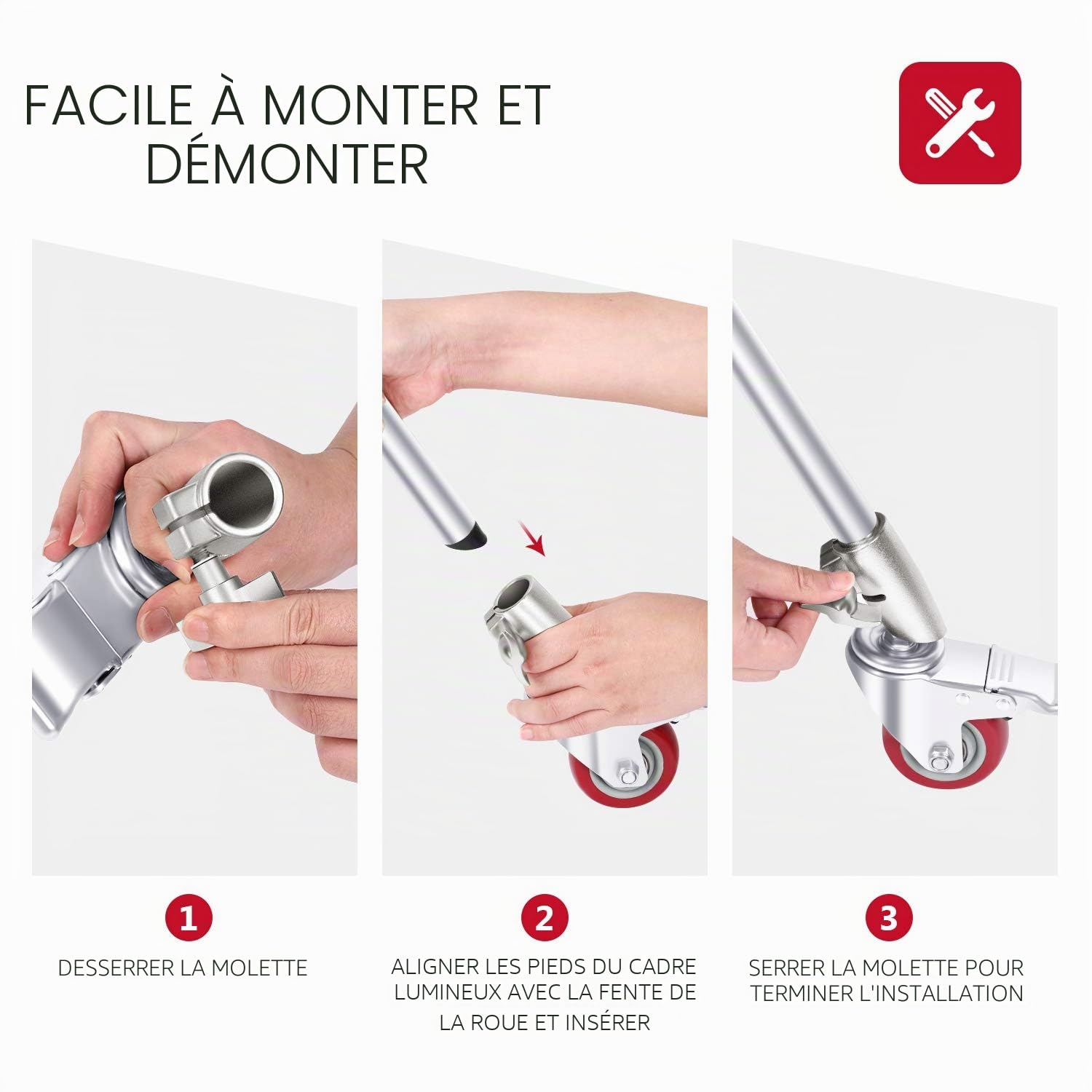 NEEWER Lot de 3 roulettes Pivotantes Diamètre de 75 mm, Construction en Métal et Base en Caoutchouc, Uniquement Compatible avec Le Support C Neewer pour Prise de Vue Vidéo en Studio(Argent)