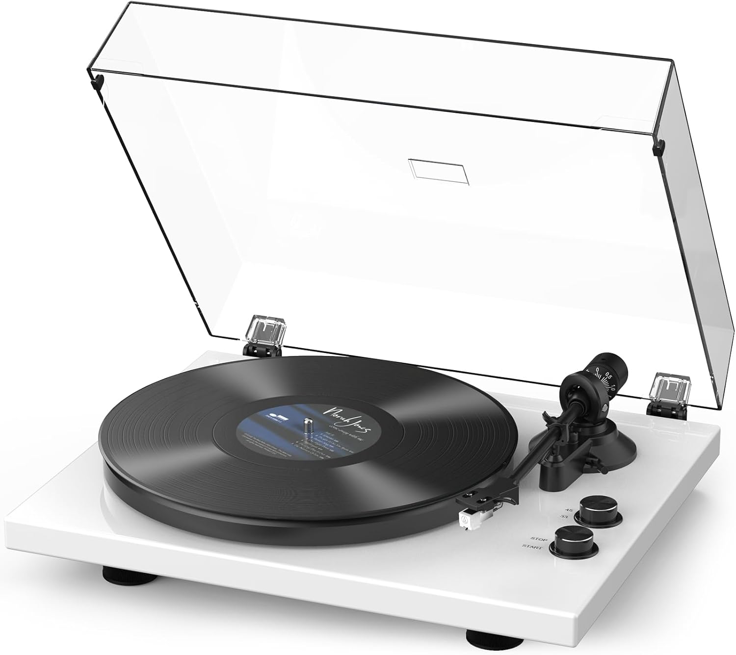 Turntables Record Player Wireless Output Connectivity Vinyl Player Iron Plate Belt-Drive Turn tables Support 33&45 RPM Speed Phono Line Output USB Digital to PC Recording ATN3600L MM Cartridge White White - Iron Platter