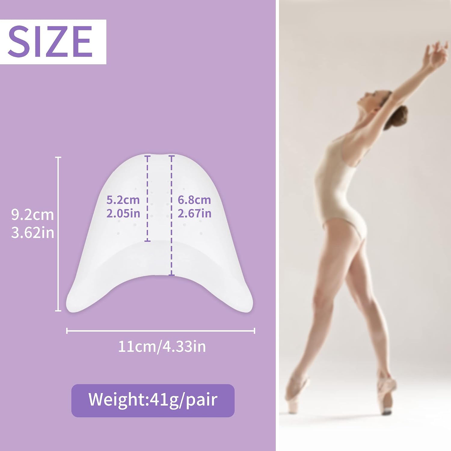 Silicone Gel Toe Sleeves With Hole - Soft Ball of Foot Metatarsal Ballet Pointe Cap for Protection - Topper Cover Protectors Pouch for Dance Shoes image 2