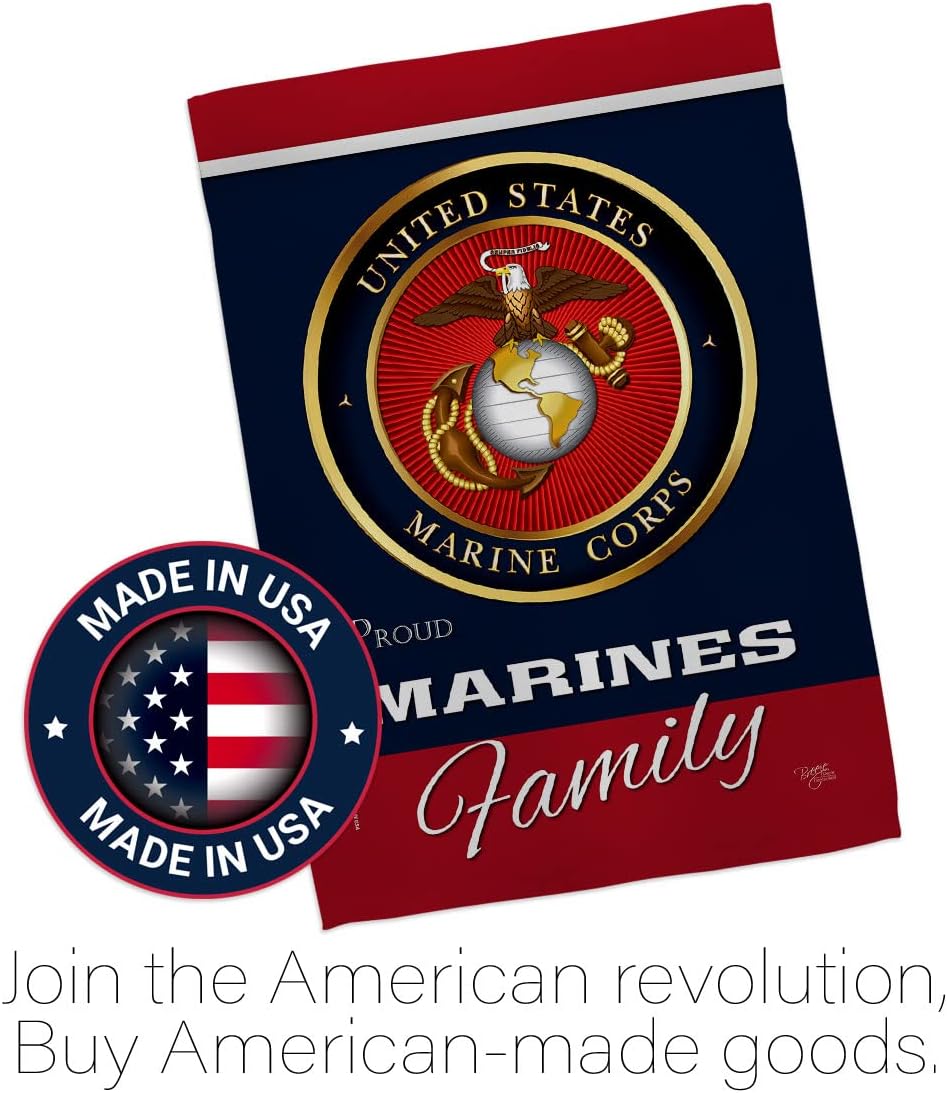 Marines Proudly Family Garden House Flag - Set Armed Forces Marine Corps USMC Semper Fi United State American Military Veteran Retire Official - Banner Small Yard Gift Double-Sided 28 X 40