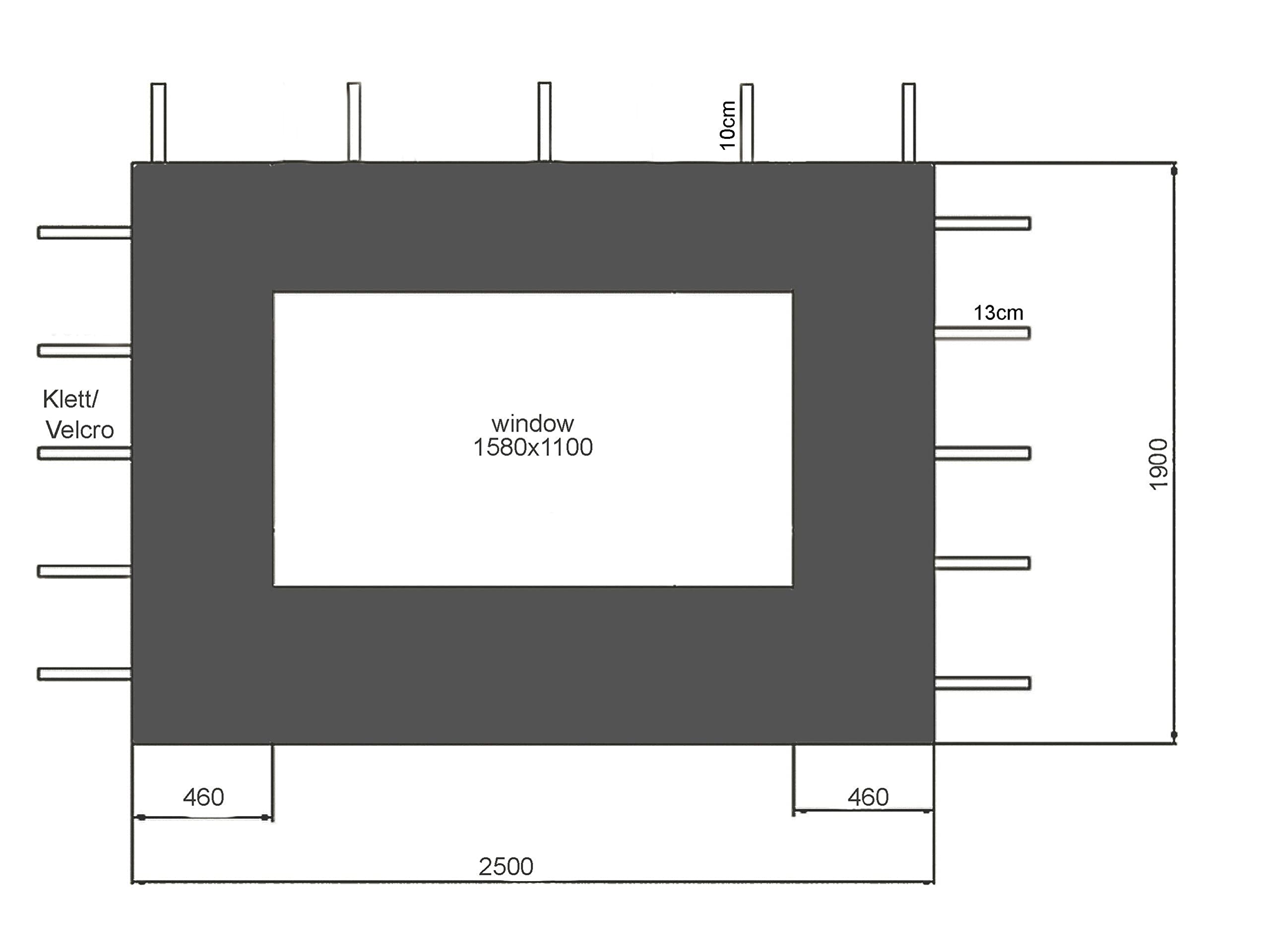 QUICK STAR 2 pannelli laterali con finestrella PE 250 / 350x190cm Grigio per Gazebo 3x4m