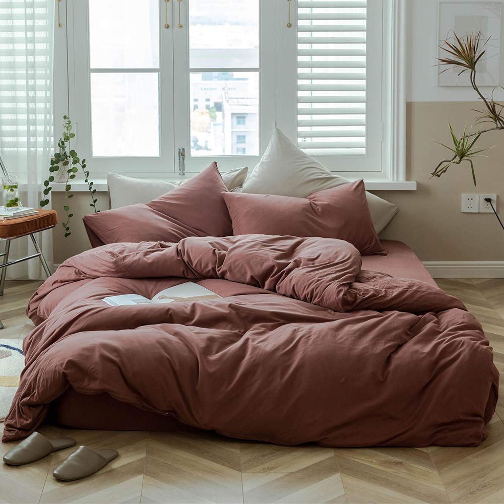 AMWAN Double XL Bedding Set Single Style Rustic Bohemian Soft Cotton Jersey Knit Bedding Set Includes 1 Duvet Cover and 2 Pillow Cases