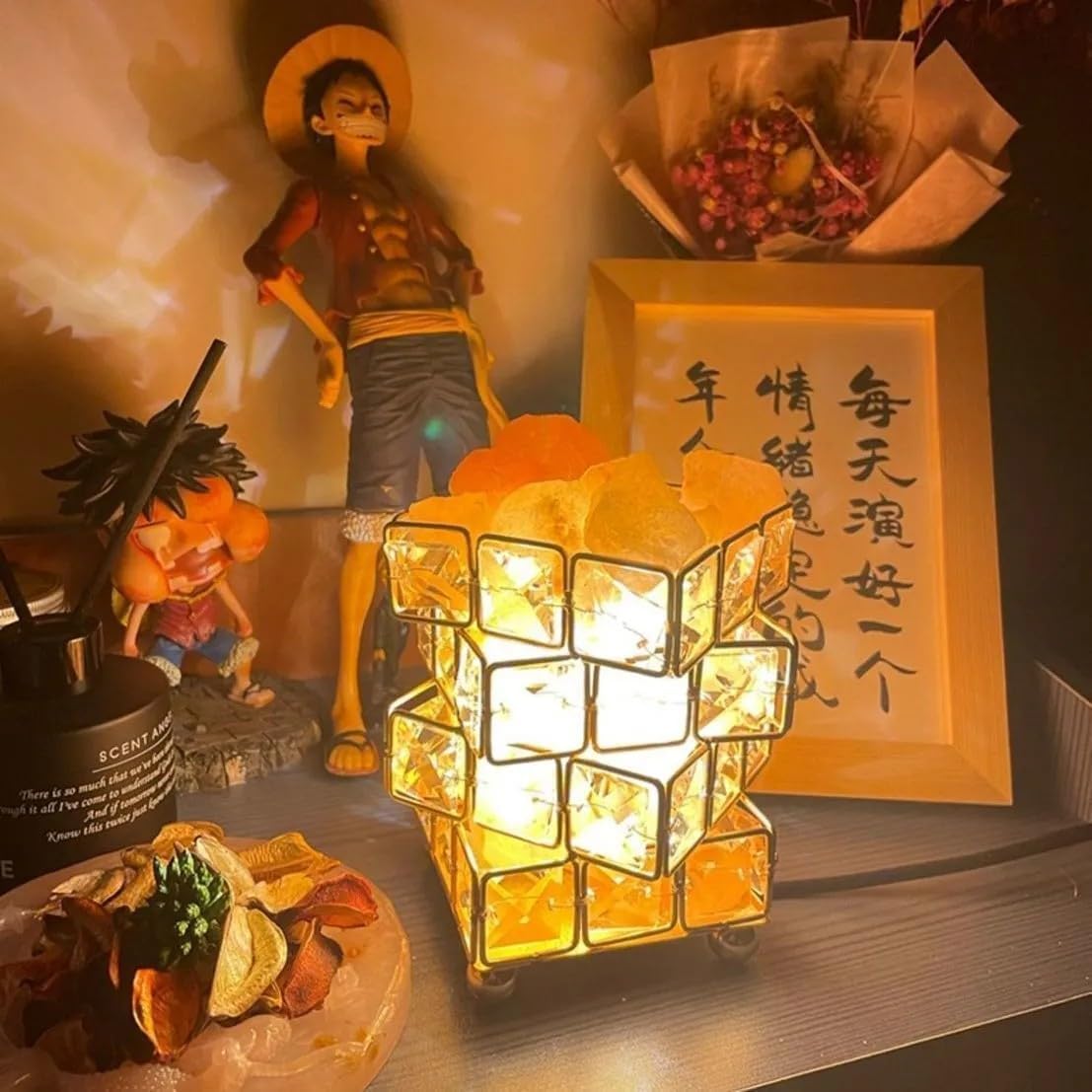 Himalayan Salt Lamp with USB Rechargeable Battery and Essential Oil Diffuser, Crystal Rose Salt Night Light, 3 Colors, for Bedroom Yoga Office, Gift with Lavender, Osmanthus, Jasmine or Rose Fragrance