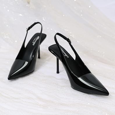 RIBONGZ Sexy Slingback Pumps Elegant Dressy Heels for Women Closed Toe Pointy High Heels Wedding Bride Prom Party Evening Shoes