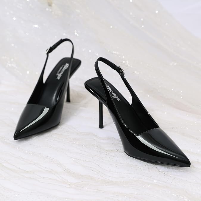 RIBONGZ Sexy Slingback Pumps Elegant Dressy Heels for Women Closed Toe Pointy High Heels Wedding Bride Prom Party Evening Shoes