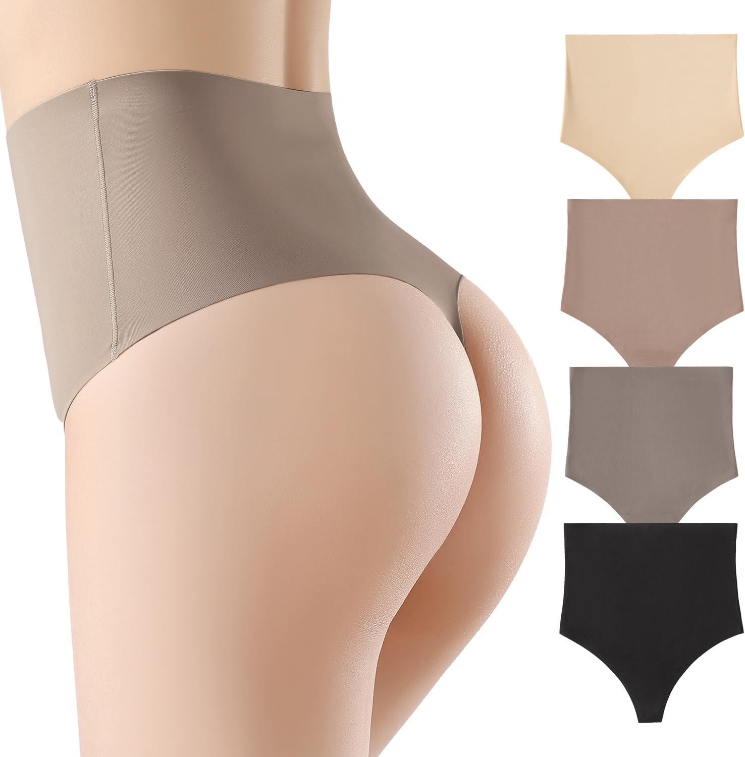 Women's High Waisted Tummy Control Thong Shapewear, Nylon Spandex Slimming Briefs, Runs Small, Order One Size Up