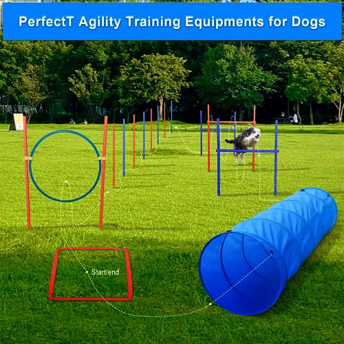 G TALECO GEAR Agility Set Hunde, 7-teiliges Set Agility Ausrüstung für Hunde, Agility Set mit 180CM Hundetunnel, Einstellbar Springring, 3 Einstellbar Hürdenstange, 8 Slalomstangen
