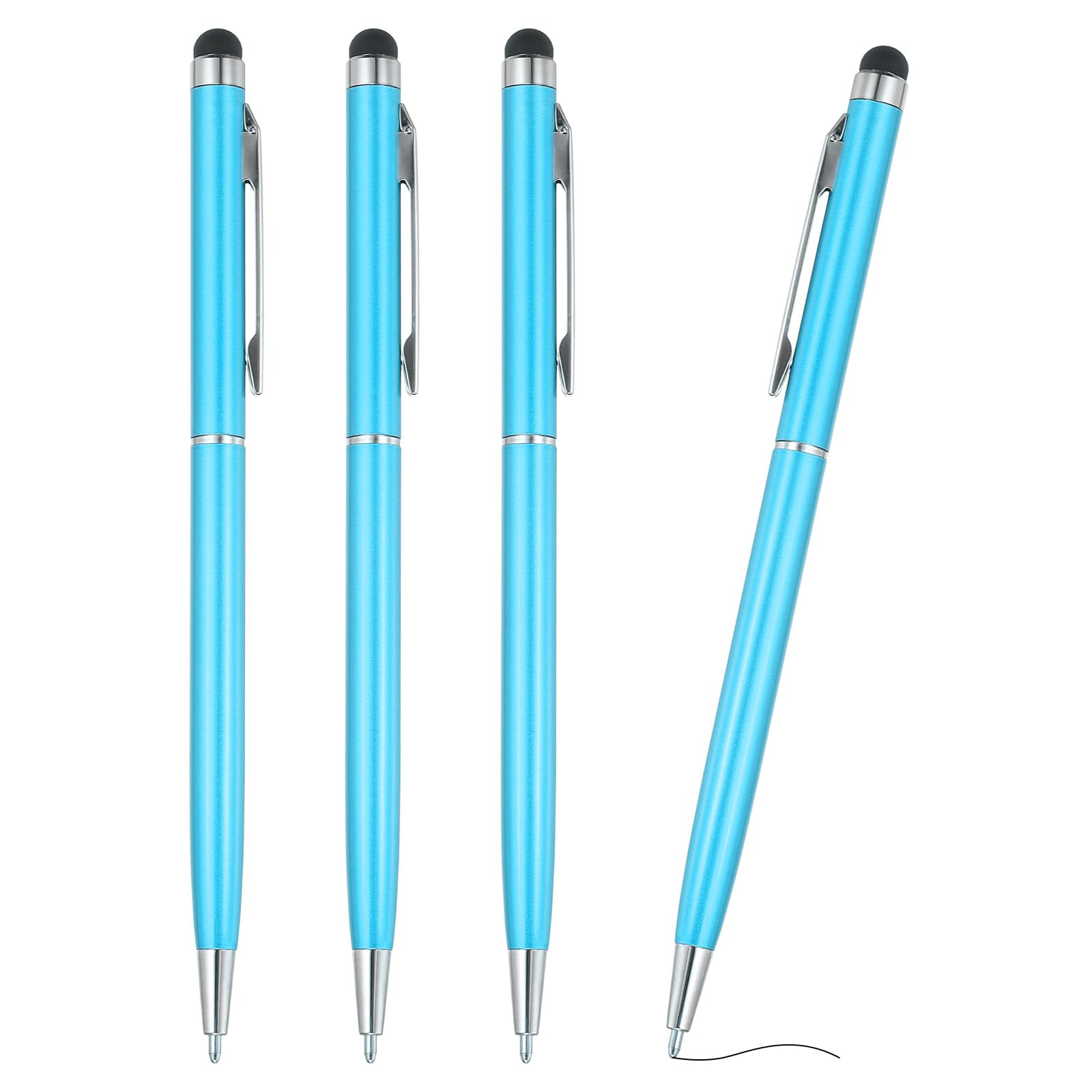 PATIKIL Ballpoint Pen with Stylus Tip, 4Pcs 2 in 1 Slim Metal Black Ink 1.0mm Medium Point Stylus Pen for Touch Screens Office Desk, Light Blue