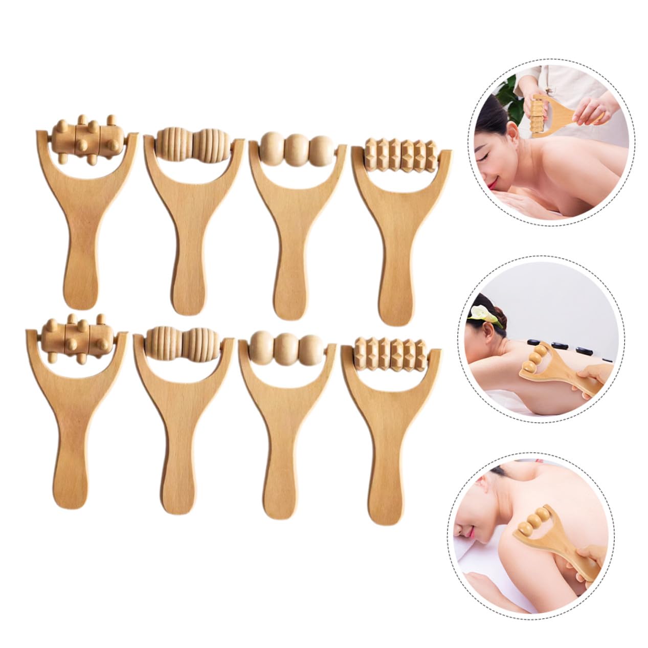 Baluue 8 Stück Holzmassagegerät mit Ergonomischem Griff Fuß und Rückenmassagegerät für Schulter und Nackenentspannung zu Hause und Freien