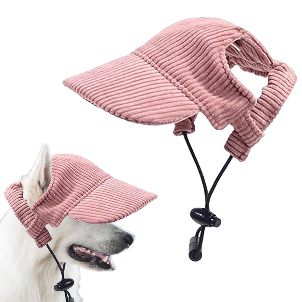 Dog Baseball Cap, Adjustable Dog Sun Hat with Ear Holes, Summer Beach Visor Hat for Small, Medium & Large Dogs, Lightweight Puppy Bucket Hats for Beach & Outdoor Walks (Pink,M)