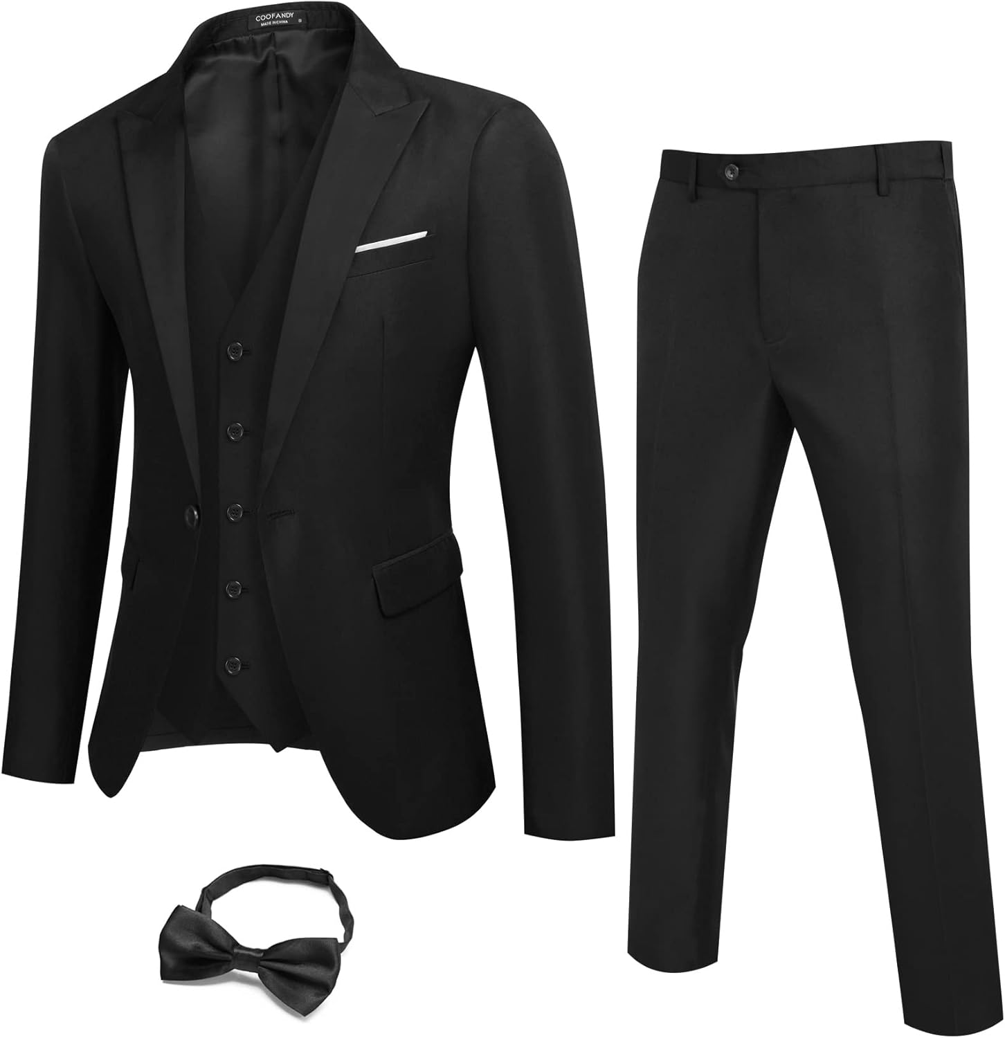 COOFANDY Men 3 Piece Suit Slim Fit Tuxedo One Button Prom Suits Blazer
