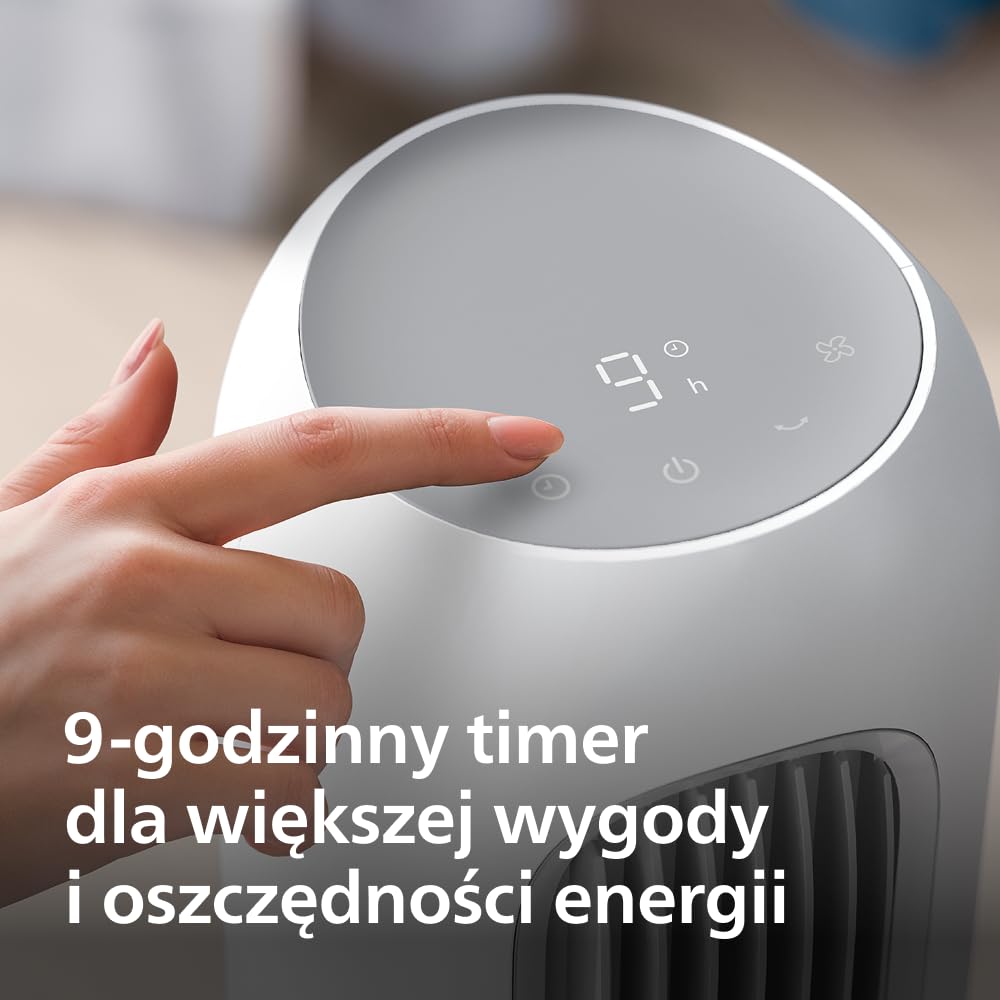 Philips Wentylator kolumnowy serii 5000. Mocny 8,1 m/s, a jednocześnie ultracichy 24 dB(A), niskie zużycie energii, 5 ustawień prędkości, tryb nocny, timer do 9 godz., oscylacja 80° (CX5550/00)