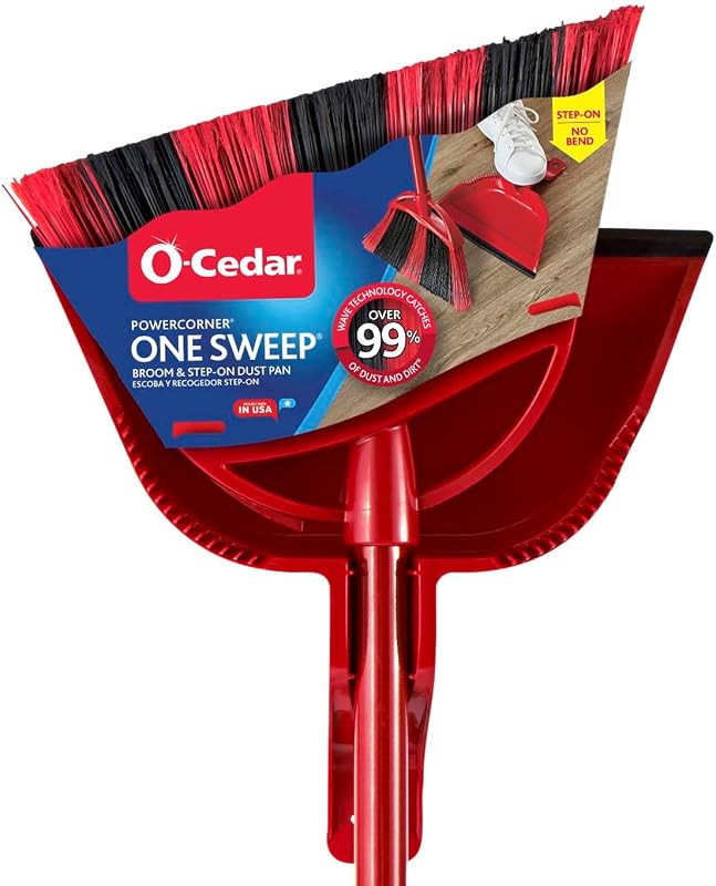 One Sweep Broom & Step-On Dustpan Set | Patented Wave Bristles Remove Over 99% of Dirt in One Pass | Lightweight & Quiet for Pet-Friendly Cleaning