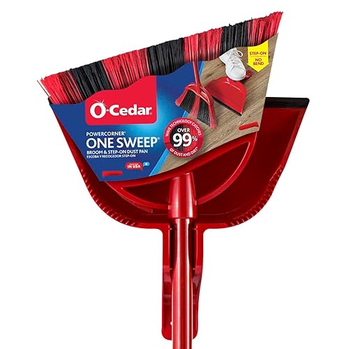 O-Cedar One Sweep Broom with Step-On Dustpan | Remove 99% with One Sweep | Lightweight Quiet Cleaning Tool | Ideal for Pet Owners - PowerCorner One Sweep Broom