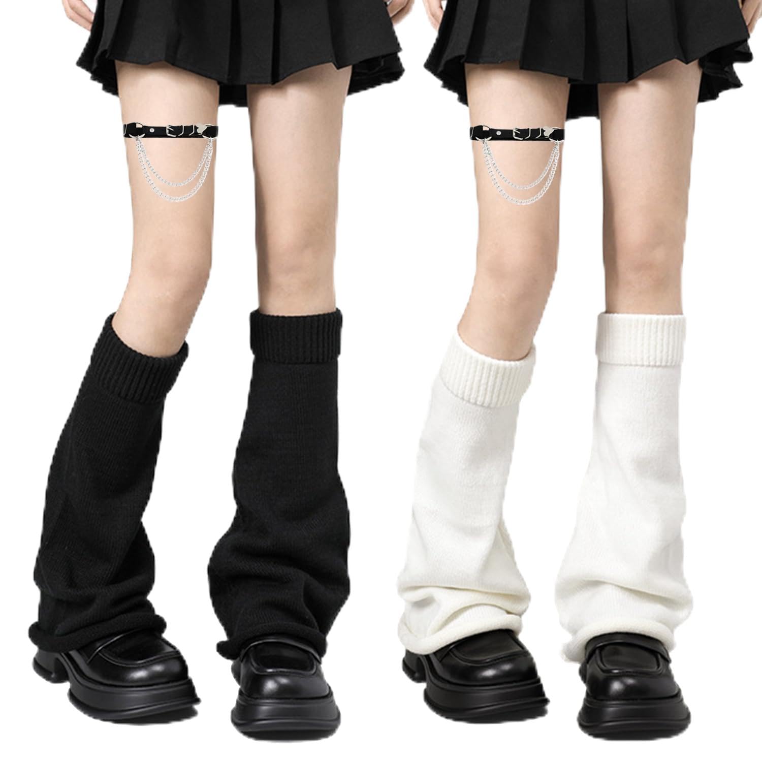 2 Pairs Leg Warmers for Women with Leg Garter Y2K Lolita Socks Gyaru Harajuku Accessories