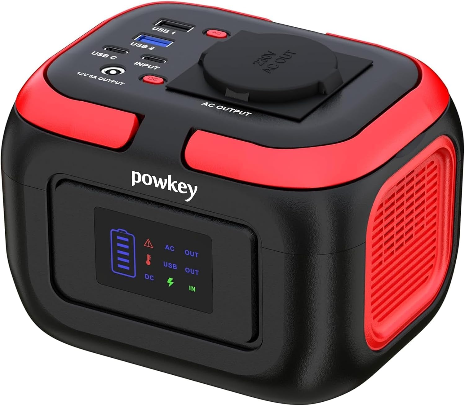 Powkey Tragbare Powerstation 26400mAh/97.68Wh mit Faltbares Solarpanel 40W, Powerbank mit Steckdose 120W 230V AC Ausgang 12V 6A DC, für Camping Reisen,Solarpanel Nicht Dabei